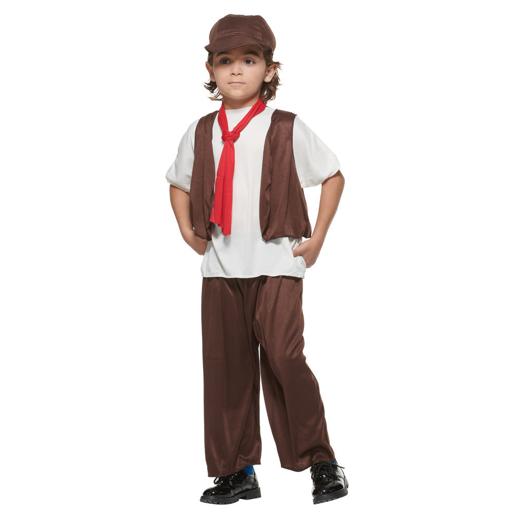 Boys Victorian Halloween Costume With Cap, Vest & Scarf