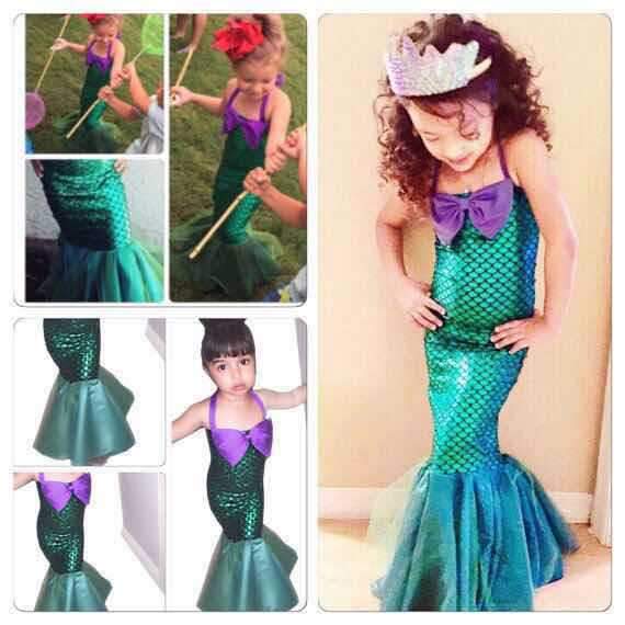 Girls Mermaid Costume Dress with Shimmer Scale Tail