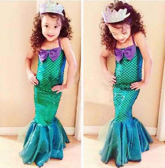 Girls Mermaid Costume Dress with Shimmer Scale Tail