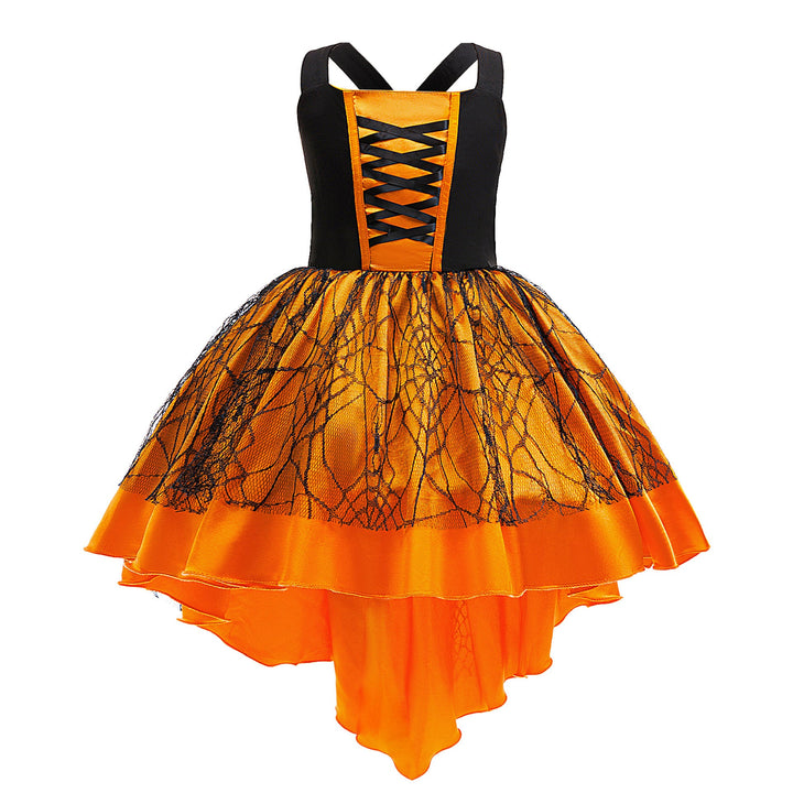 Girls Halloween Costume Dress With Dramatic Trail Skirt