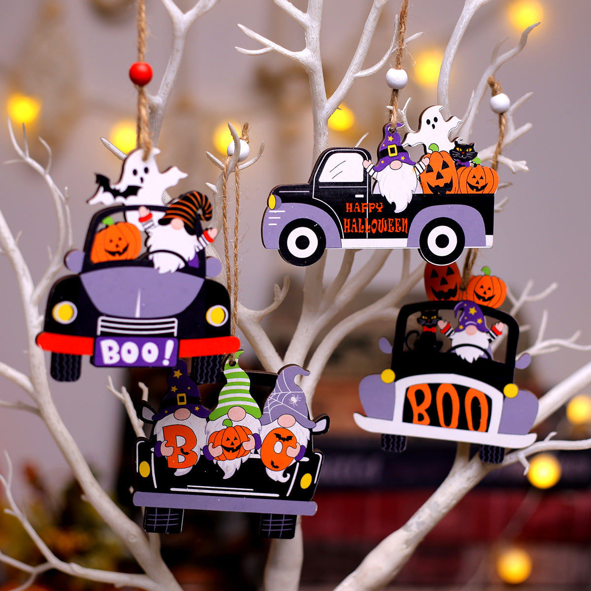 Halloween Wooden Car Ornaments - Set of 2 Tiered Tray Decor