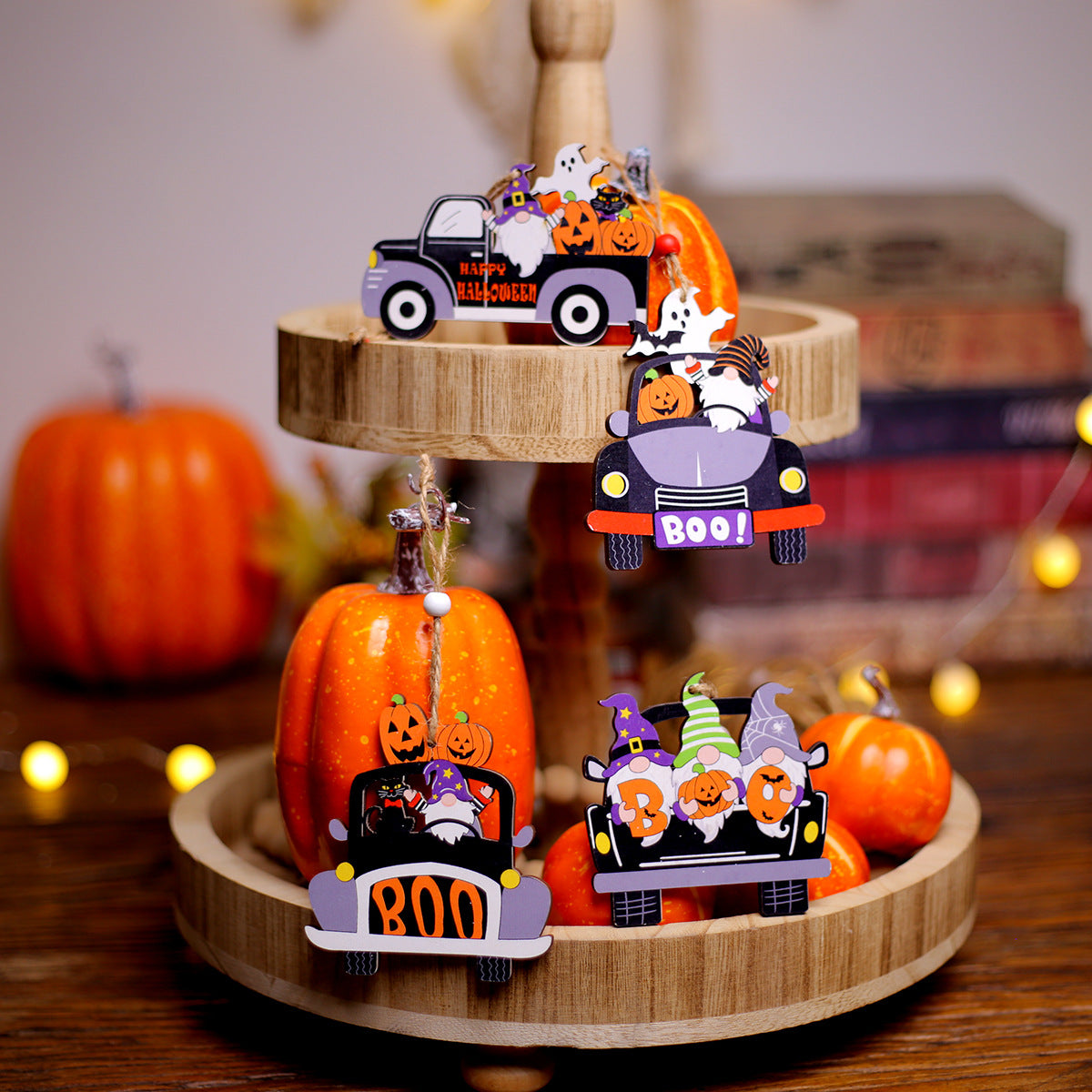 Halloween Wooden Car Ornaments - Set of 2 Tiered Tray Decor