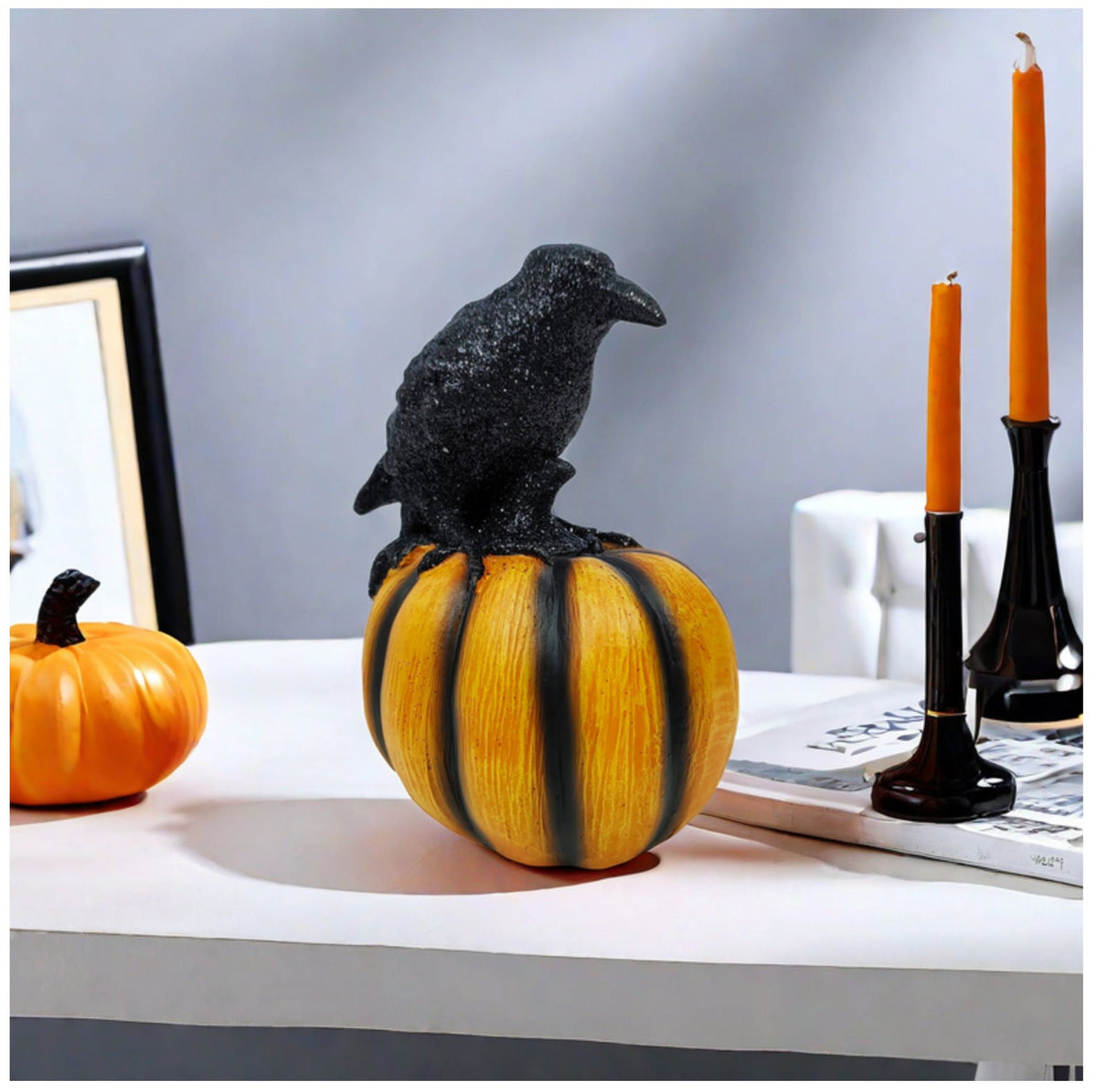 Halloween Crow Pumpkin Ornament for Spooky Displays