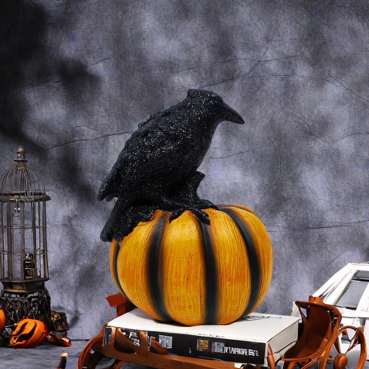 Halloween Crow Pumpkin Ornament for Spooky Displays