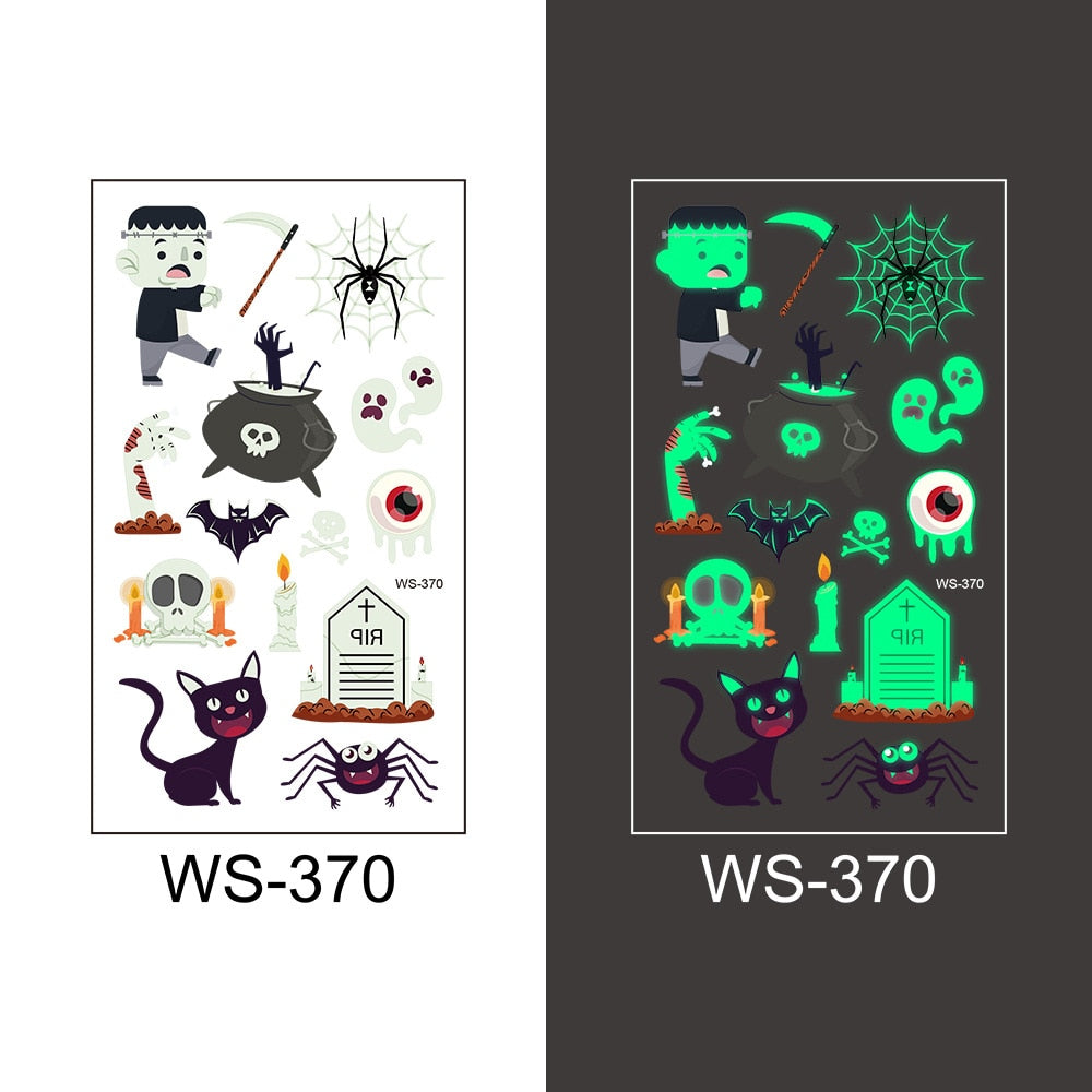 Glow-in-the-Dark Temporary Halloween Tattoos for Kids