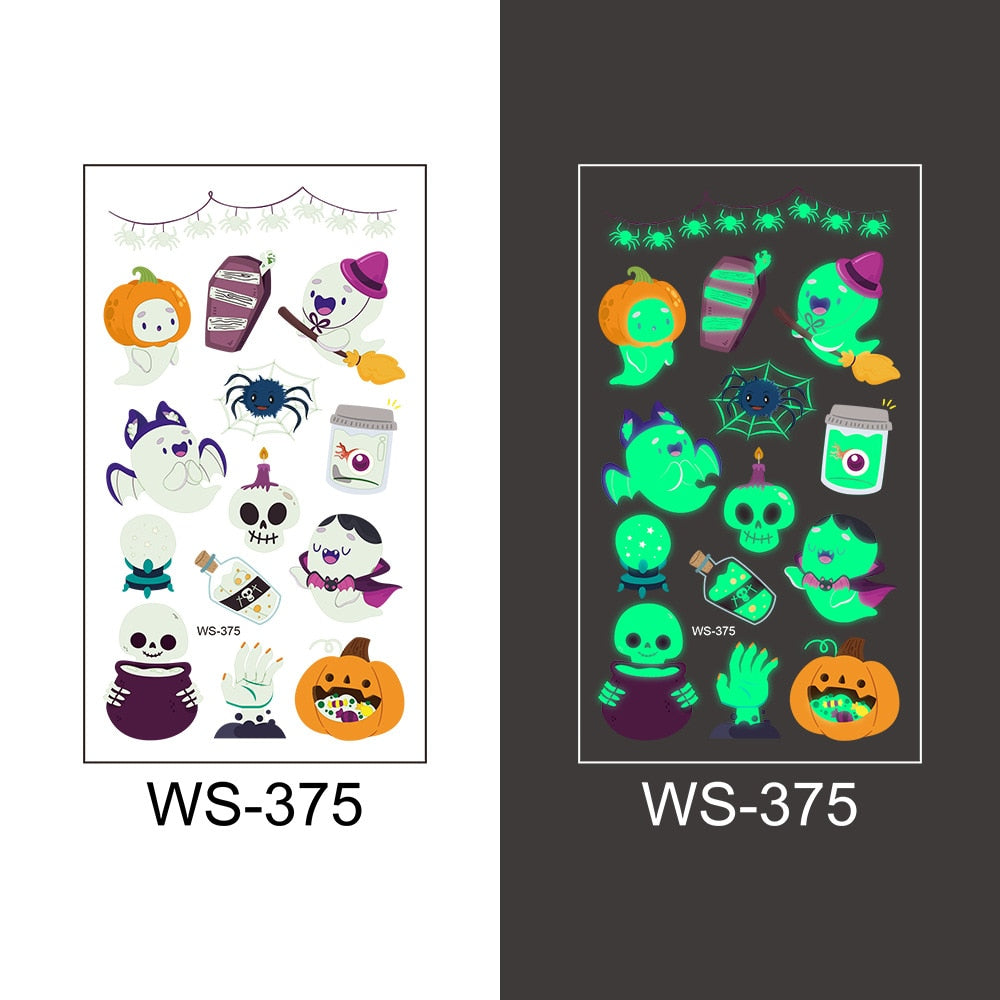 Glow-in-the-Dark Temporary Halloween Tattoos for Kids