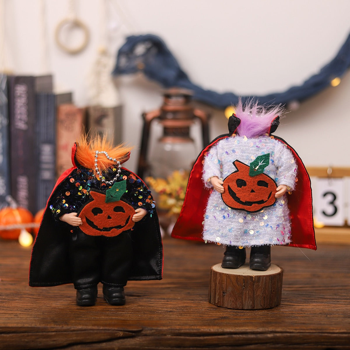 Halloween Pumpkin Ornaments, Sparkly Character Pair