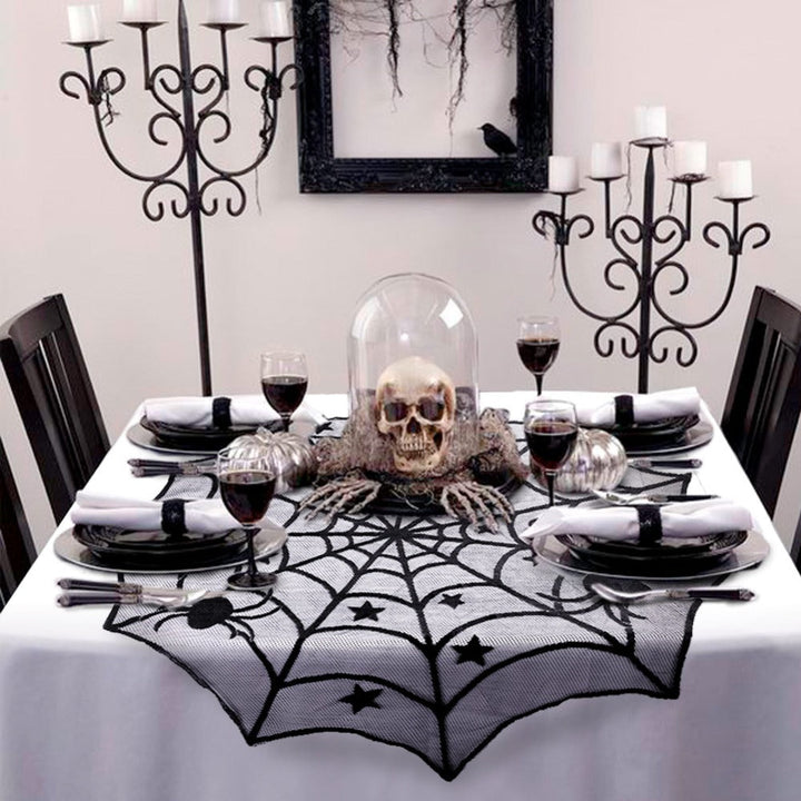 Black Spiderweb Table Runner for Halloween Party Decor