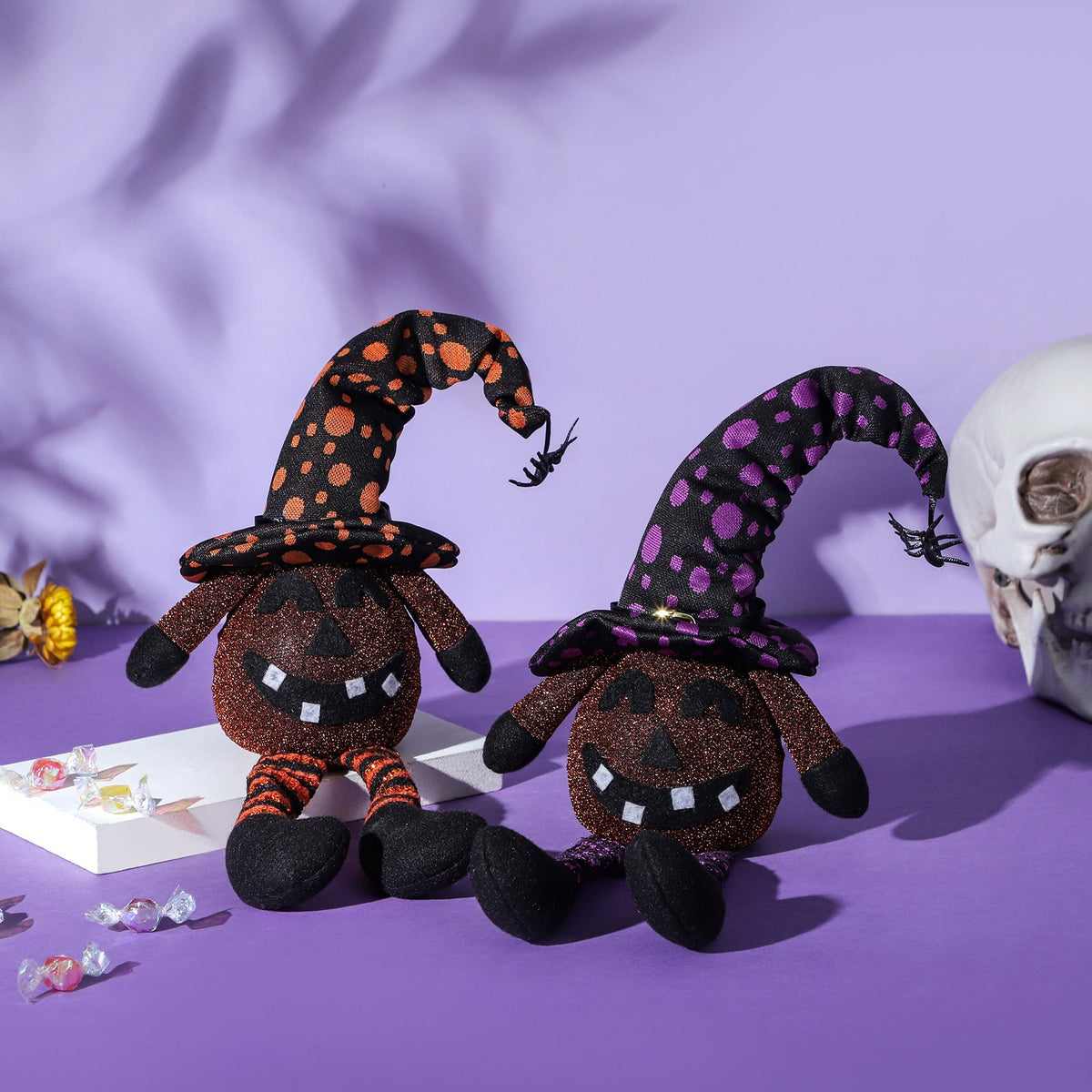 Glowing Pumpkin Witch Hat Halloween Tabletop Decor