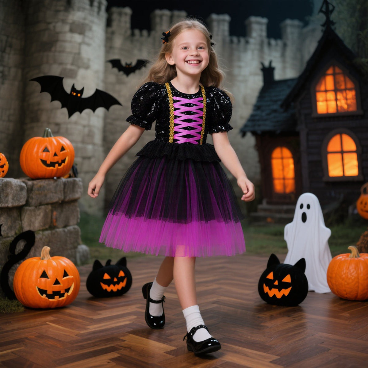 Girls Halloween Sequin Princess Dress Costume