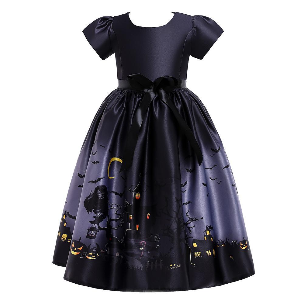 Girls Halloween Costume Dress With Full Spooky Skirt