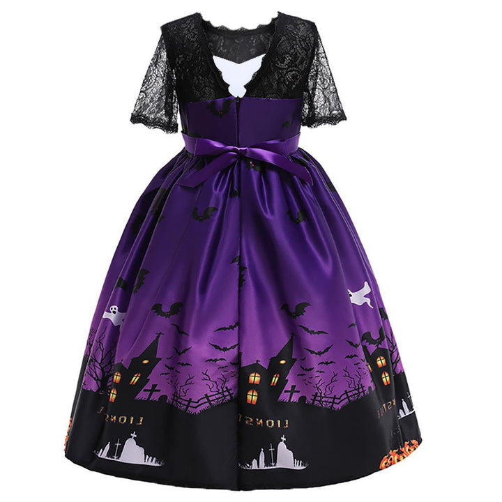 Girls Halloween Costume Dress With Full Spooky Skirt