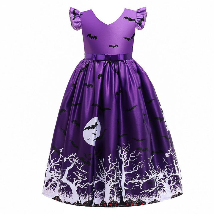 Girls Halloween Costume Dress With Full Spooky Skirt