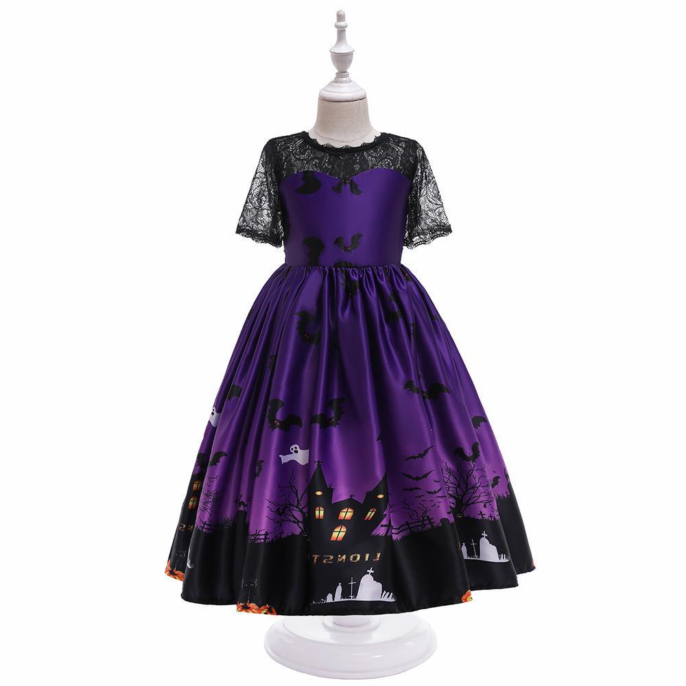 Girls Halloween Costume Dress With Full Spooky Skirt