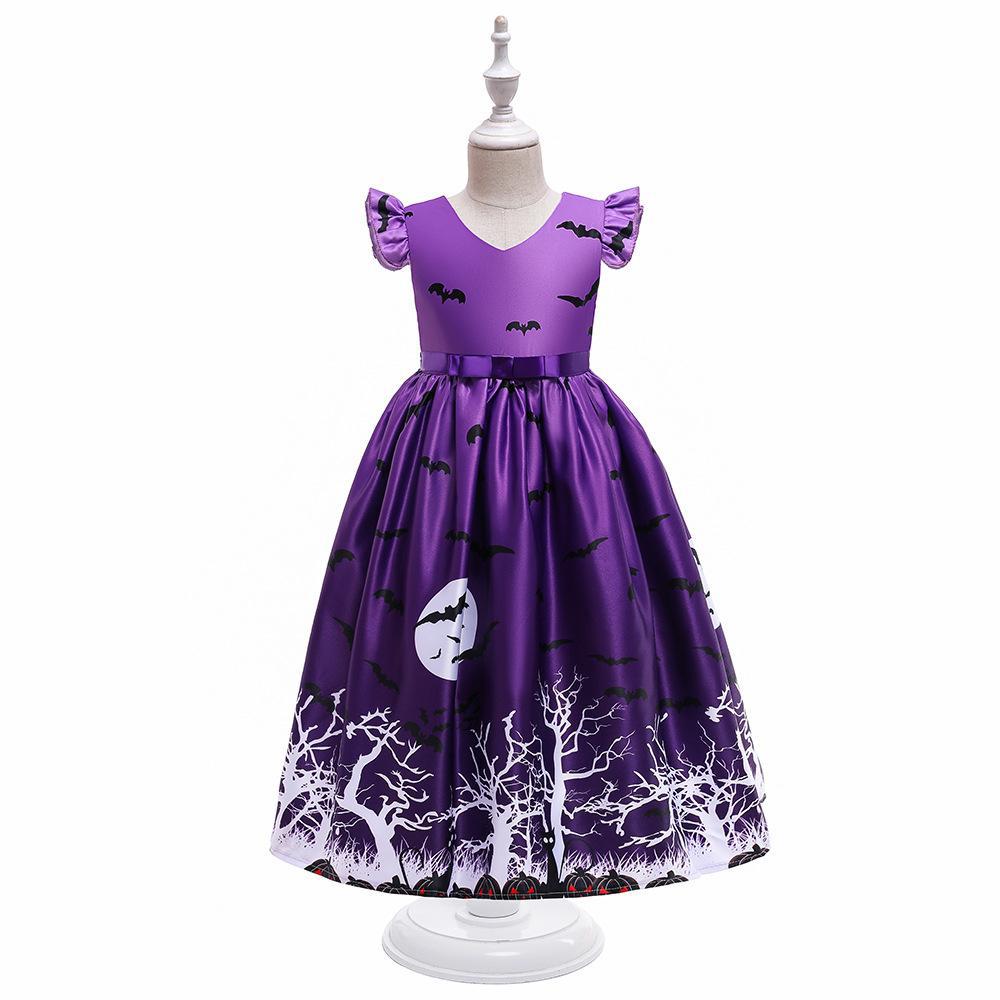 Girls Halloween Costume Dress With Full Spooky Skirt