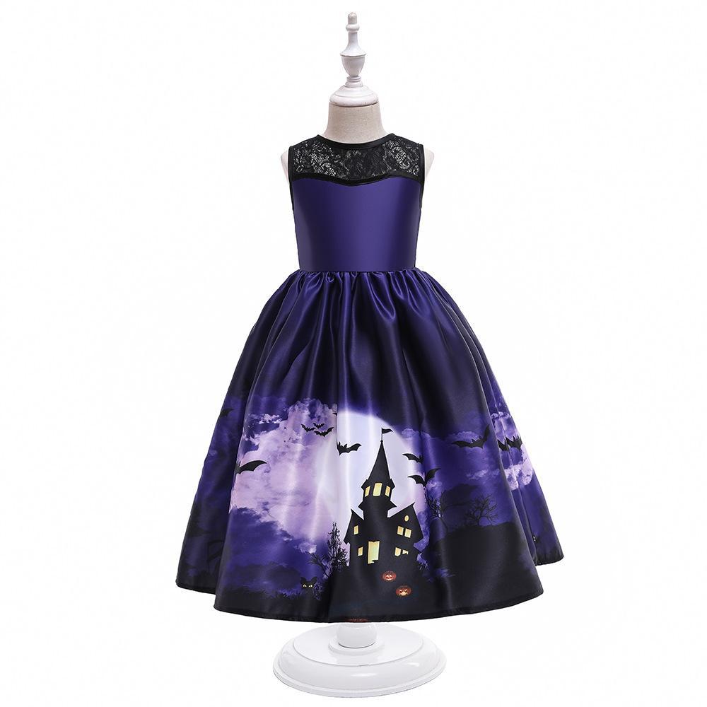 Girls Halloween Costume Dress With Full Spooky Skirt