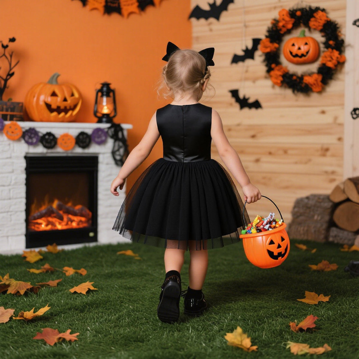Girls Halloween Costume Dress with Puffy Tulle Shawl