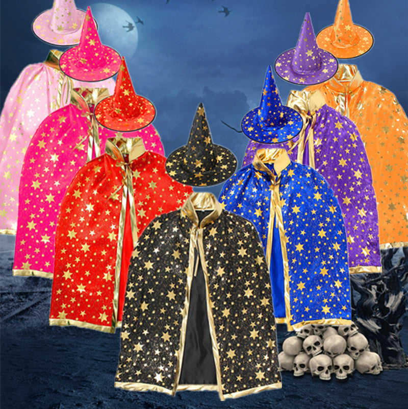 Children's Witch Cloak Costume With Starry Pointed Hat