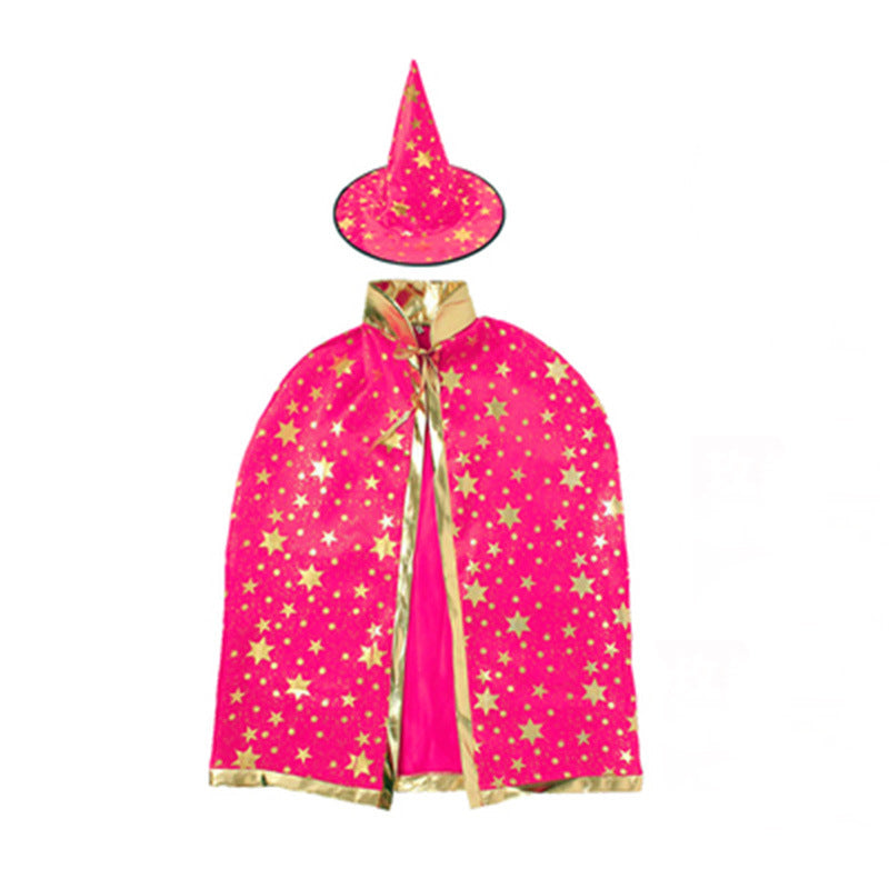 Children's Witch Cloak Costume With Starry Pointed Hat