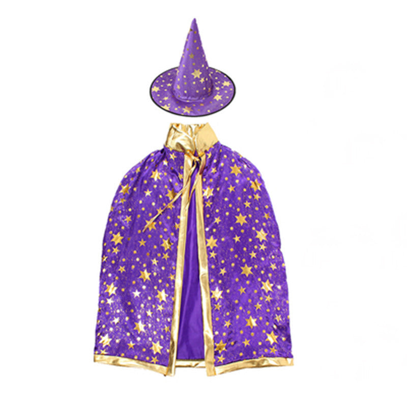 Children's Witch Cloak Costume With Starry Pointed Hat
