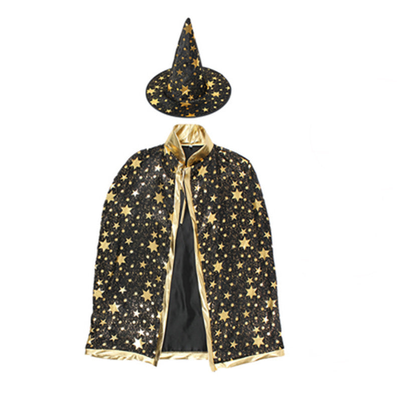 Children's Witch Cloak Costume With Starry Pointed Hat