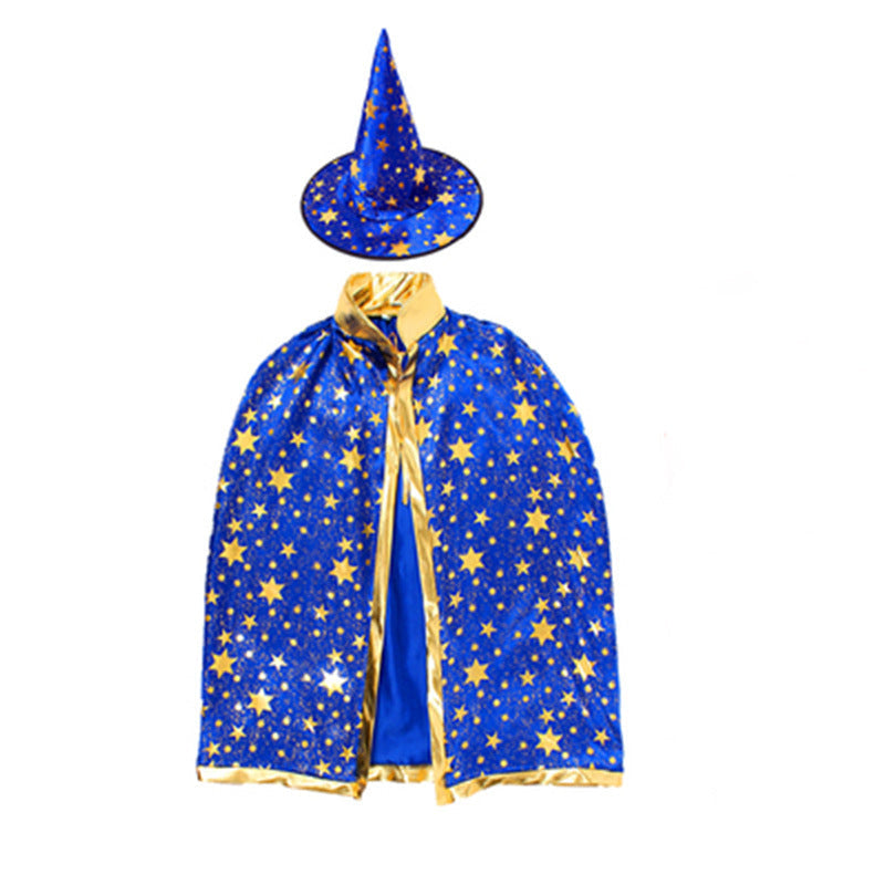 Children's Witch Cloak Costume With Starry Pointed Hat