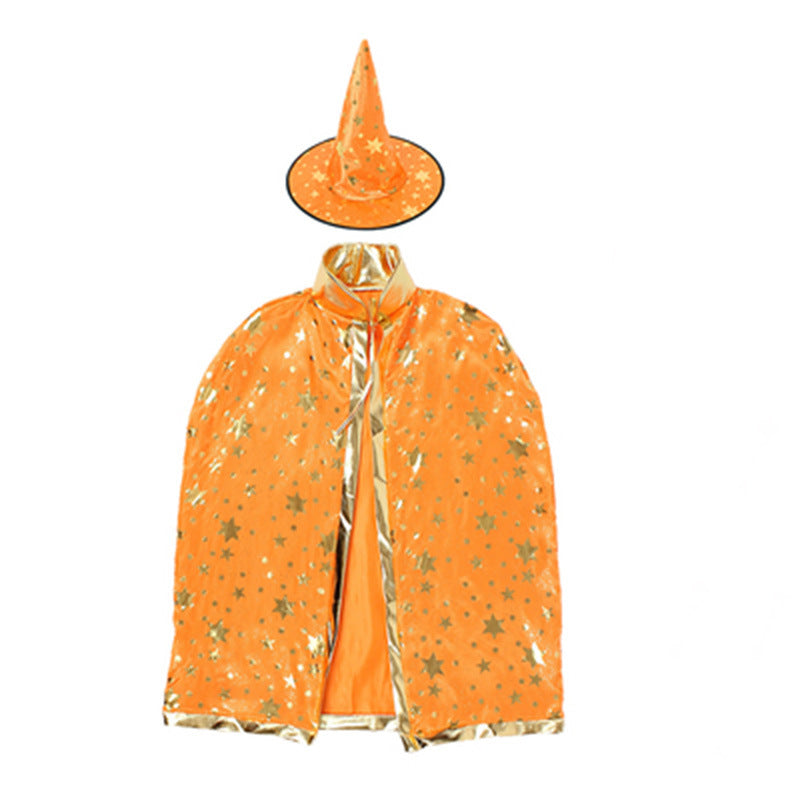 Children's Witch Cloak Costume With Starry Pointed Hat