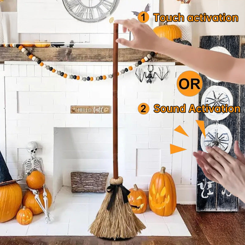 Animated Halloween Broom Decor With Spooky Ghost Sound