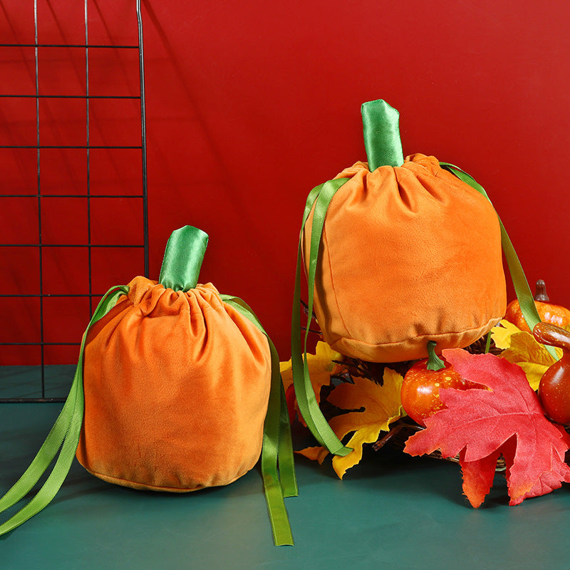 Halloween Pumpkin Velvet Gift Bags for Candy & Gifts