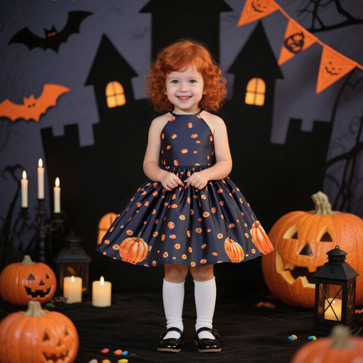 Pumpkin Print Princess Dress for Girls | Halloween