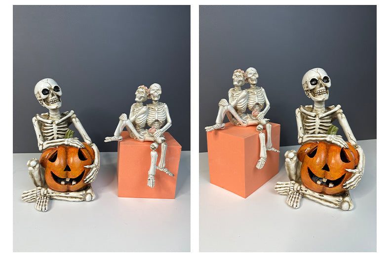 Halloween Skeleton Couple Pumpkin Gothic Resin Decor