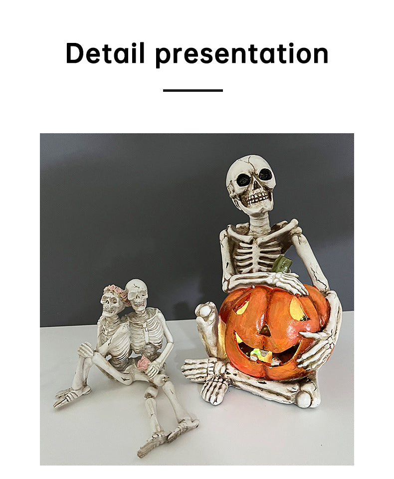 Halloween Skeleton Couple Pumpkin Gothic Resin Decor