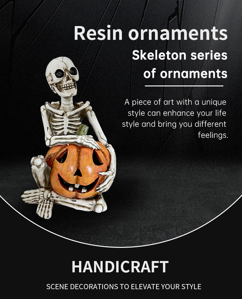Halloween Skeleton Couple Pumpkin Gothic Resin Decor