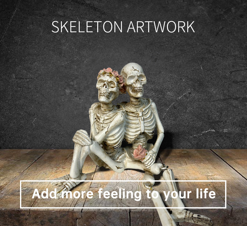Halloween Skeleton Couple Pumpkin Gothic Resin Decor