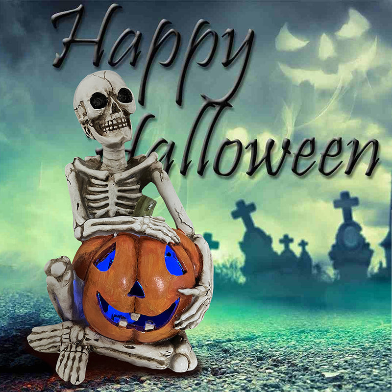 Halloween Skeleton Couple Pumpkin Gothic Resin Decor