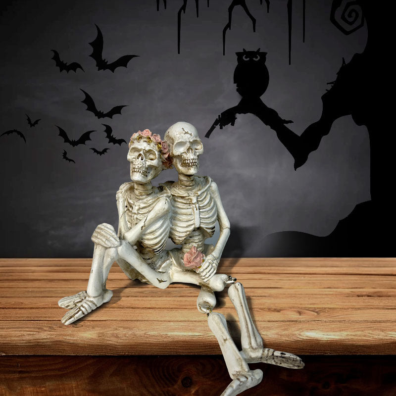 Halloween Skeleton Couple Pumpkin Gothic Resin Decor