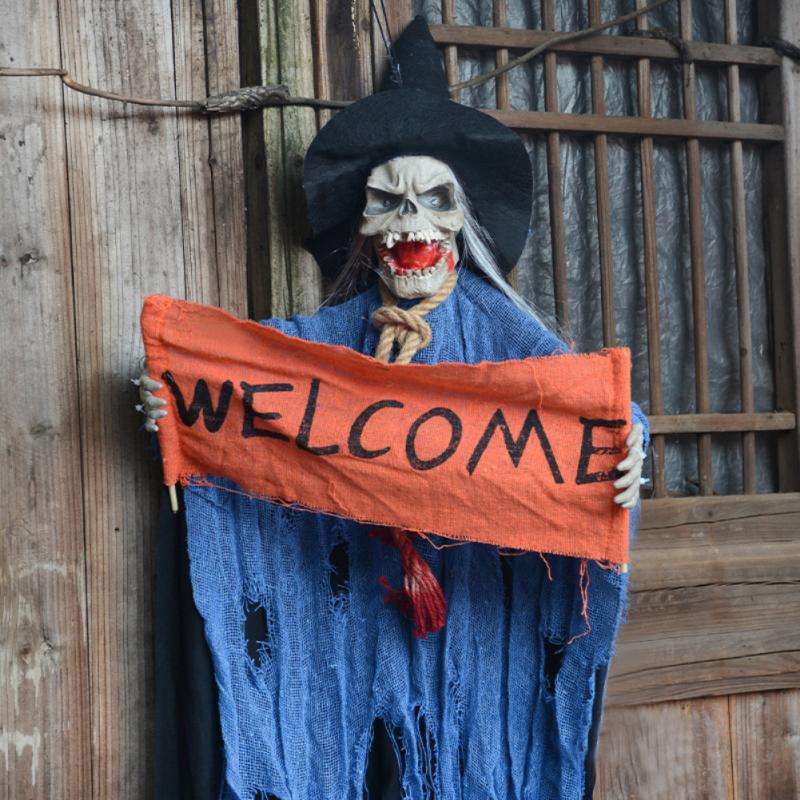 Hanging Ghost Decoration With Glowing Red Eyes Display