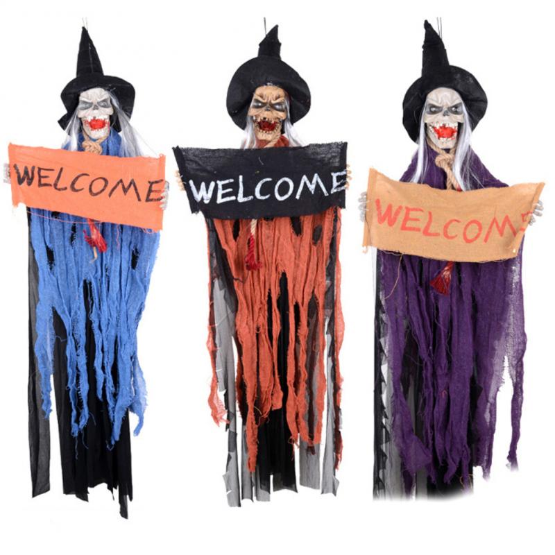 Hanging Ghost Decoration With Glowing Red Eyes Display