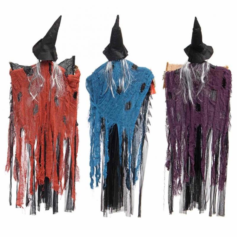 Hanging Ghost Decoration With Glowing Red Eyes Display