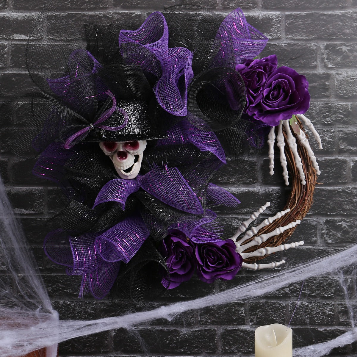 Halloween Skull Wreath for Dramatic Gothic Door Decor