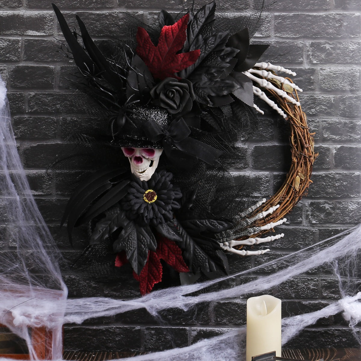 Halloween Skull Wreath for Dramatic Gothic Door Decor