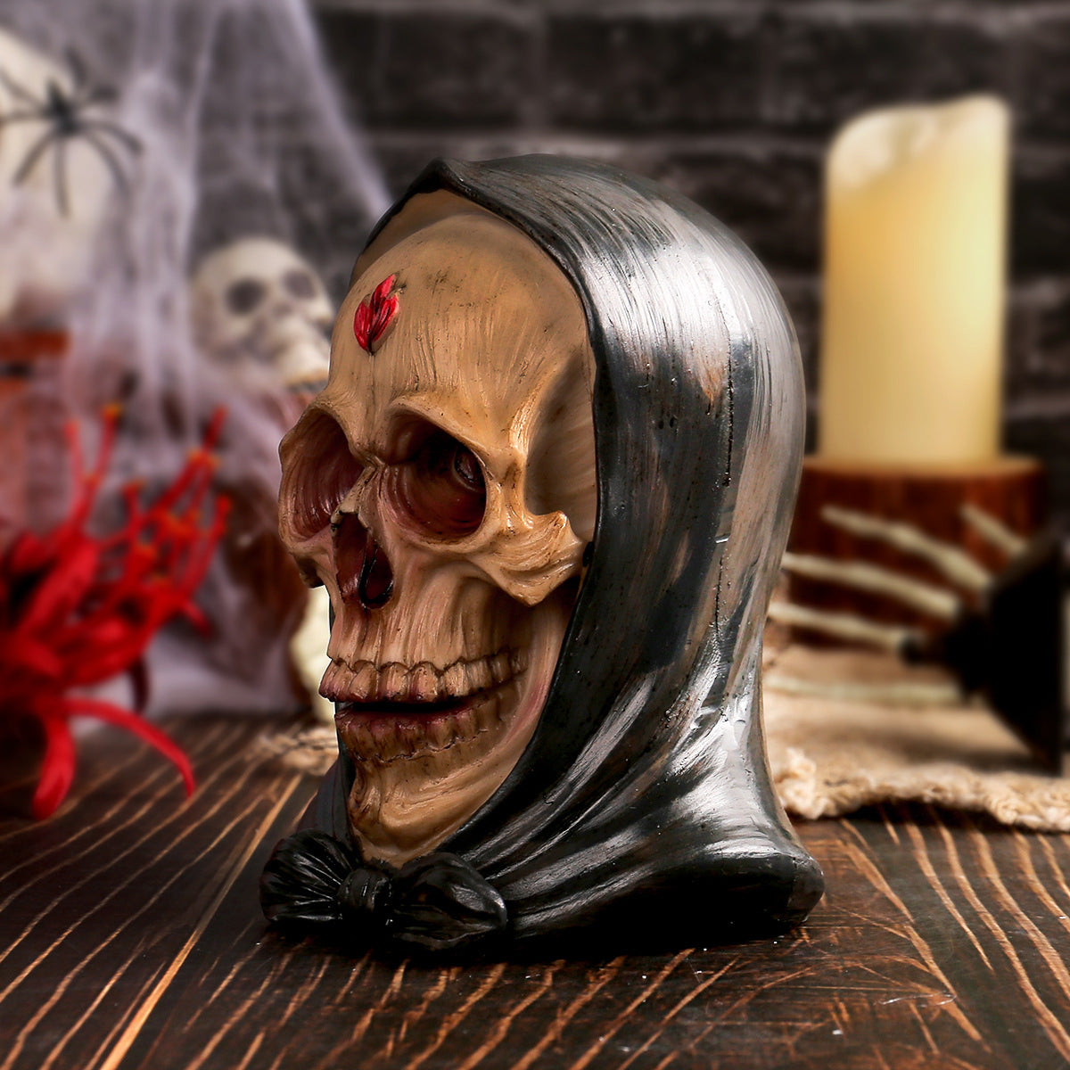 Hooded Skull Halloween Decor For Gothic Focal Points
