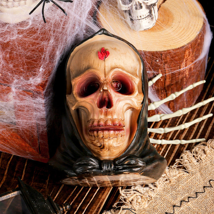 Hooded Skull Halloween Decor For Gothic Focal Points