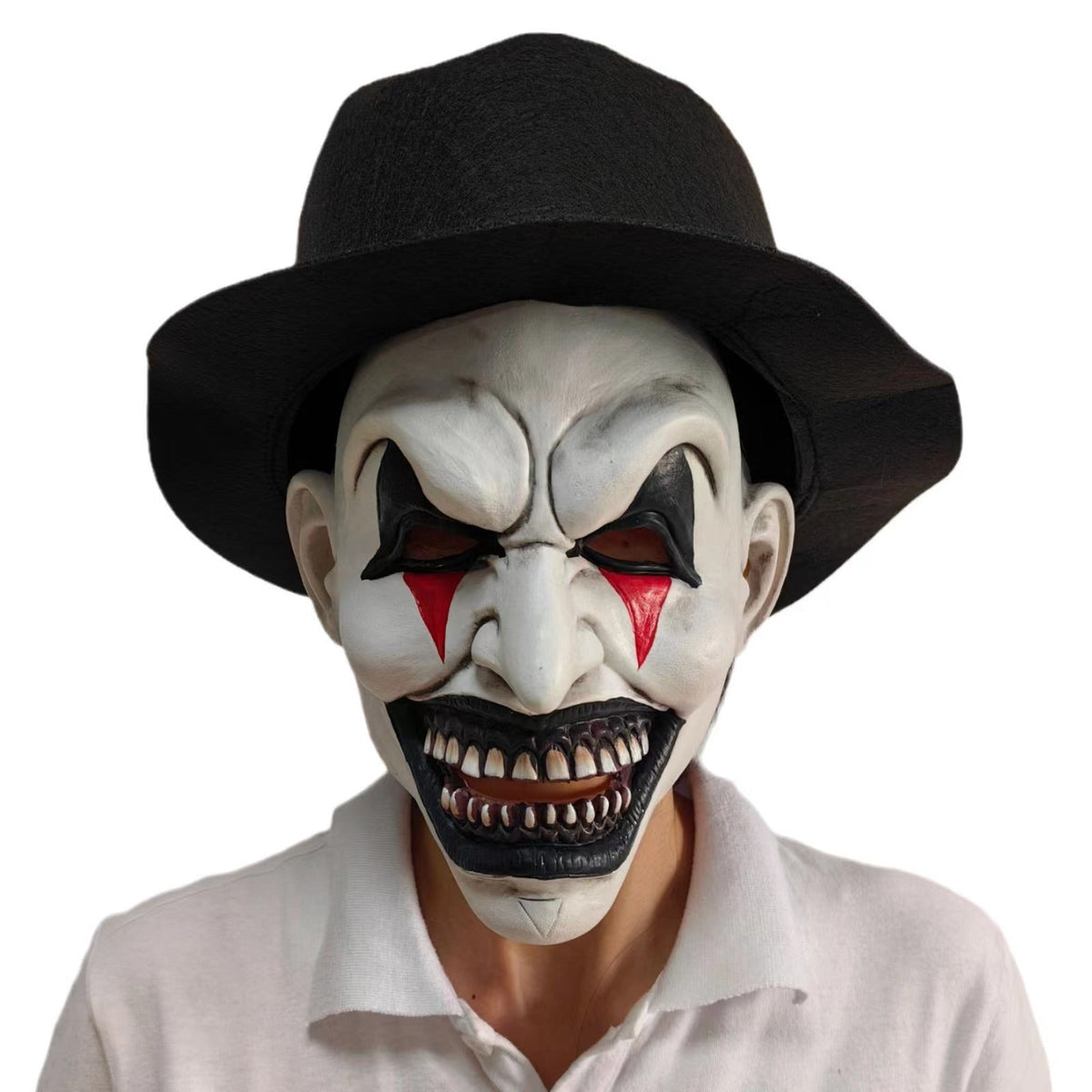 Halloween Clown Costume Mask with Attached Horror Hat