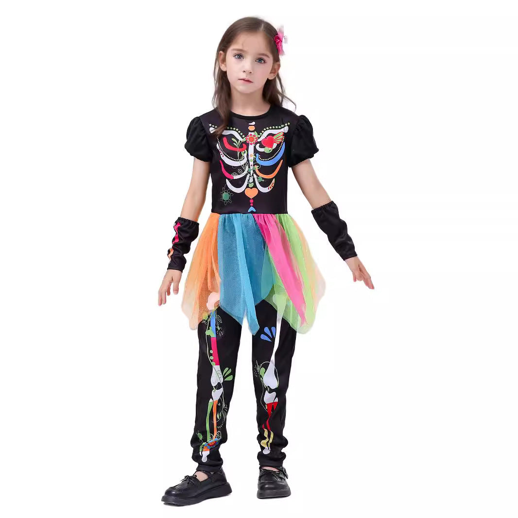 Day of the Dead Kids Skeleton Princess Costume Set
