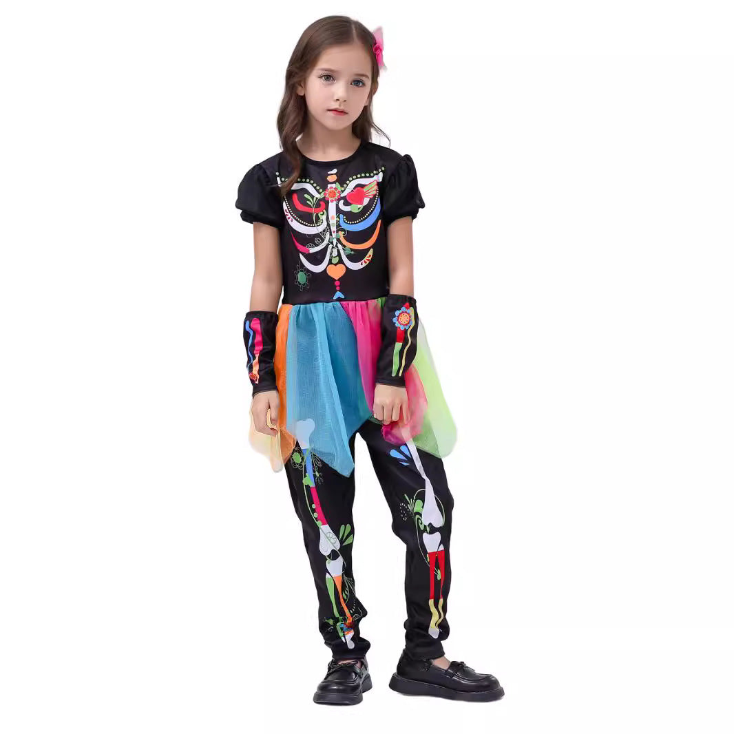Day of the Dead Kids Skeleton Princess Costume Set