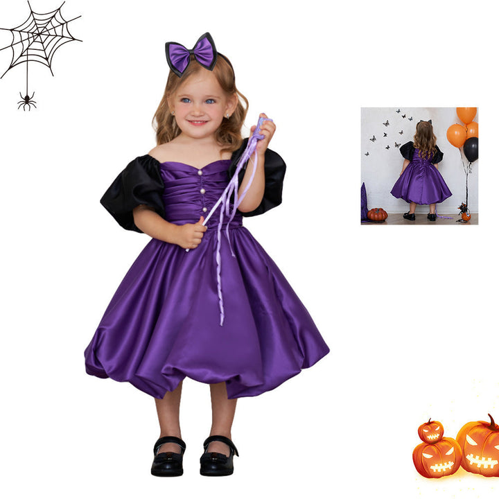 Little Witch Halloween Costume Set With Purple Dress