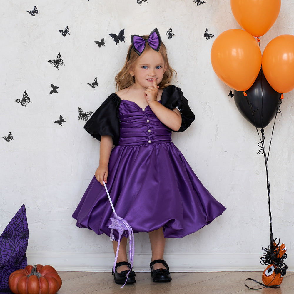 Little Witch Halloween Costume Set With Purple Dress