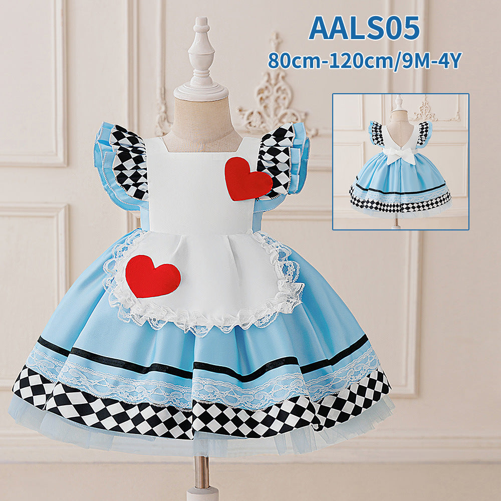 Girls' Alice Maid Costume Dress With Layered Skirt