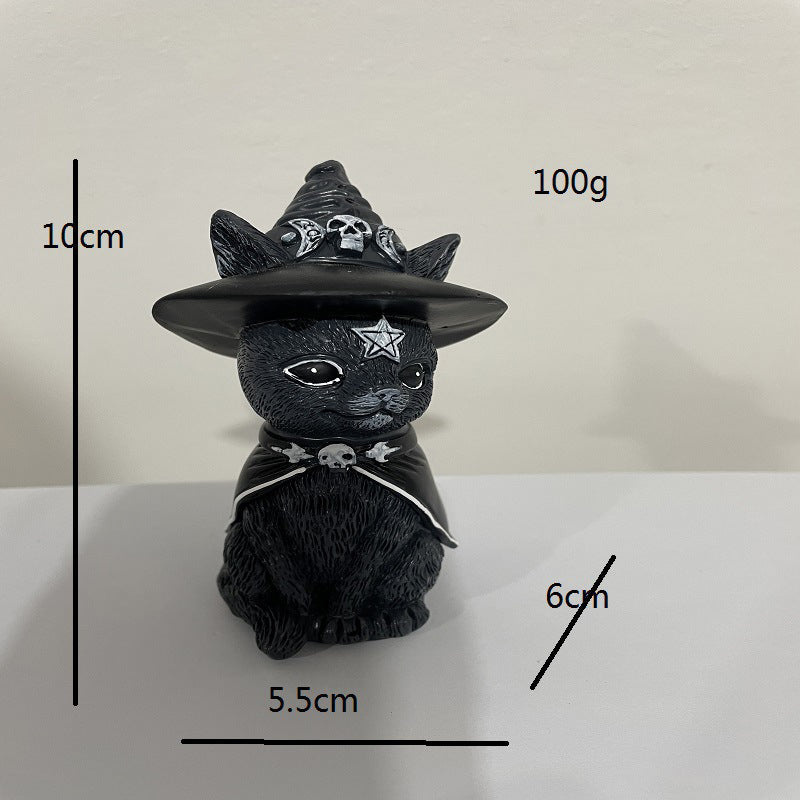 Gothic Halloween Cat Resin Ornament for Dark Displays